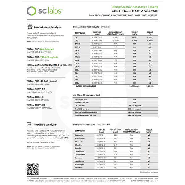 Lavender CBD Balm Stick - 750mg CBD - Soothing Formula