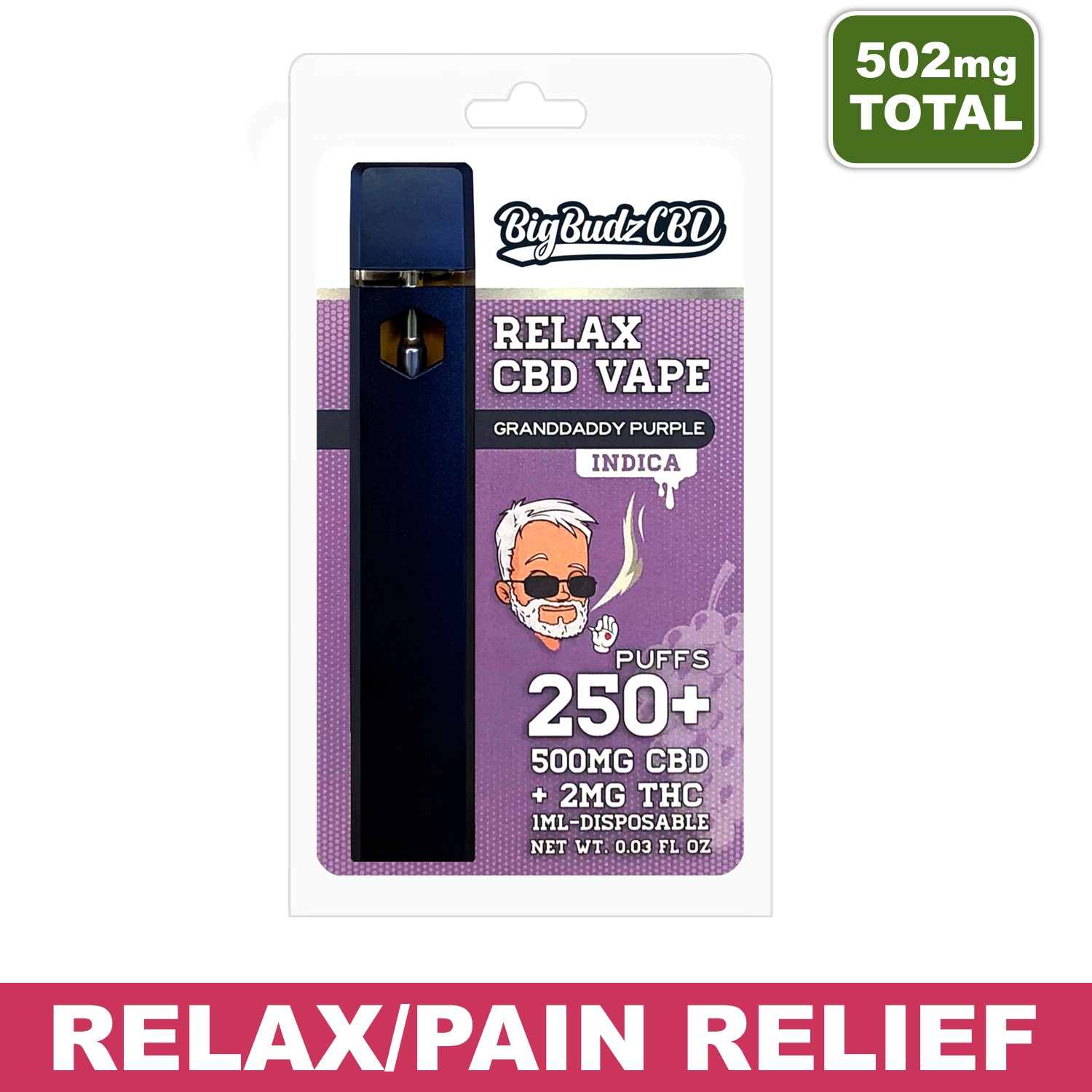 Granddaddy Purple Vape Pen – 1ML 500mg CBD + THC