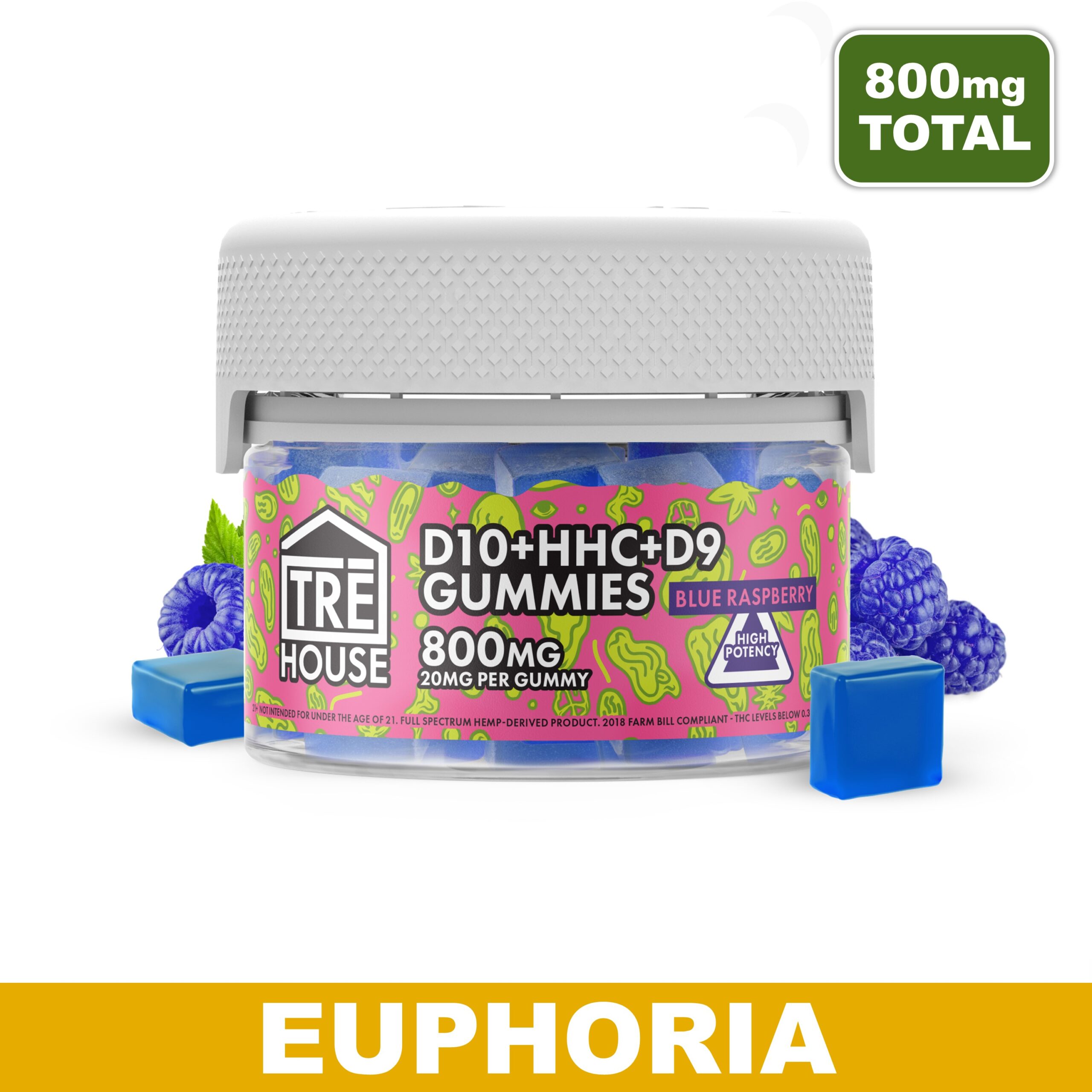 Delta 10 Blue Raspberry Gummies + HHC + D9